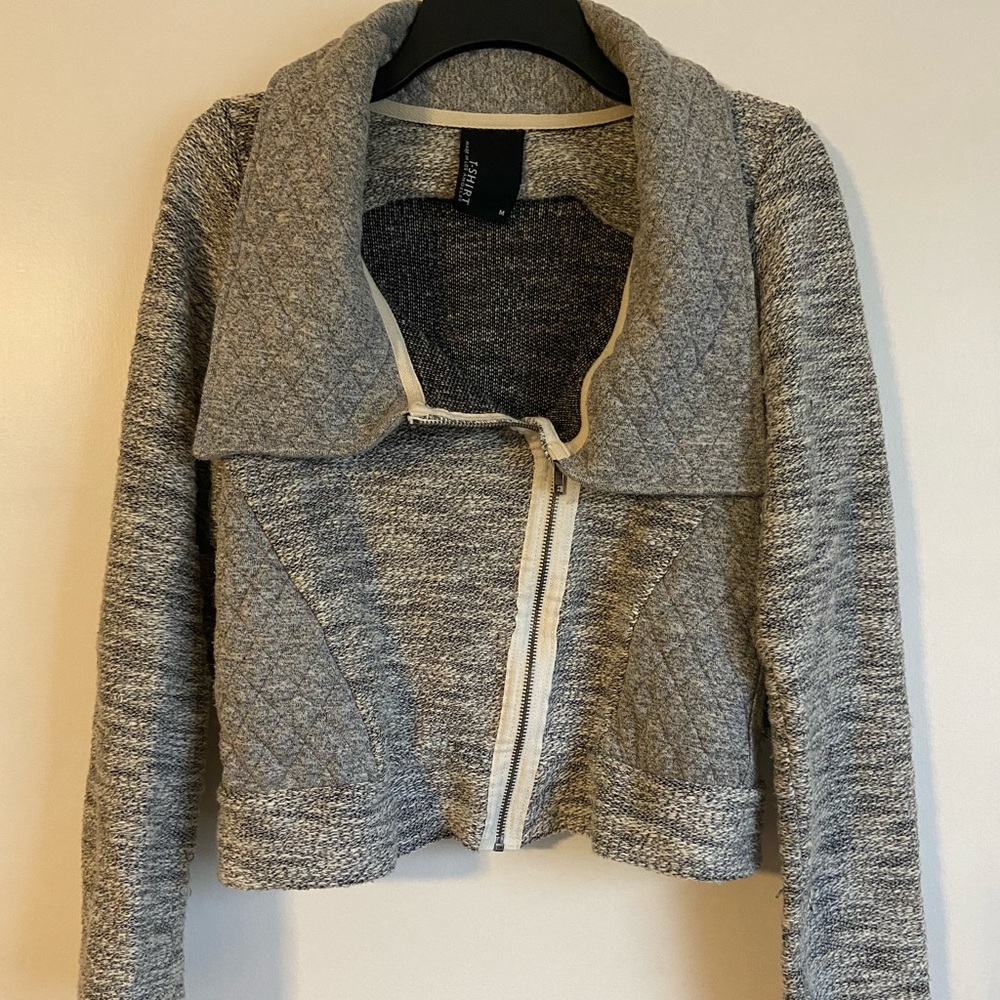 Cropped moto-inspired zip up sweater